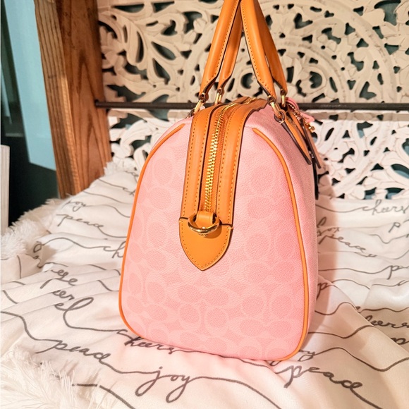 Coach Powder Pink & Tan ROWAN LRG satchel +Matching Corner Zip Wristlet Wallet - Picture 3 of 12